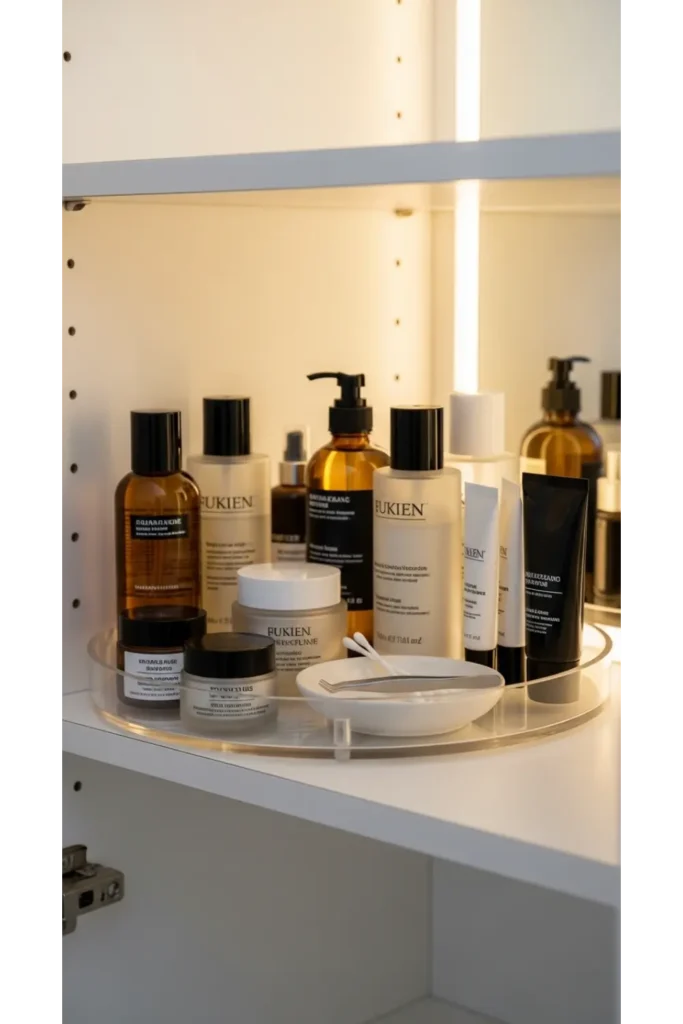 24 Tiny Bathroom Organization Tips For Clutter Free 24 Lazy Susan Cabinet Organizer