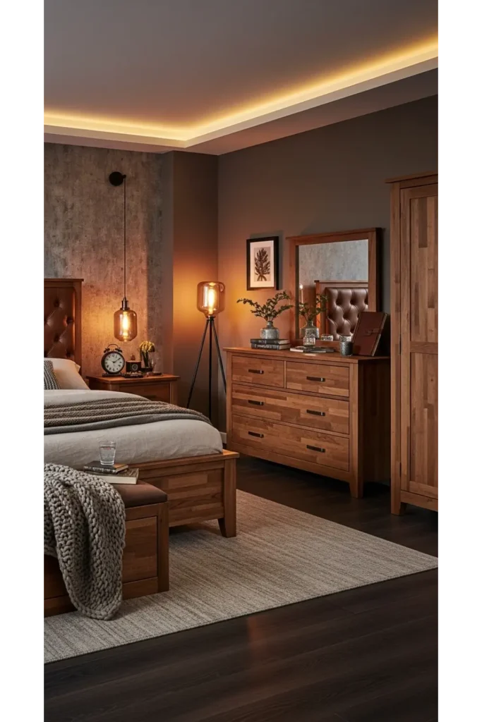 23 male bedroom ideas for a Stylish Upgrade 20 Leather and Wood Blend