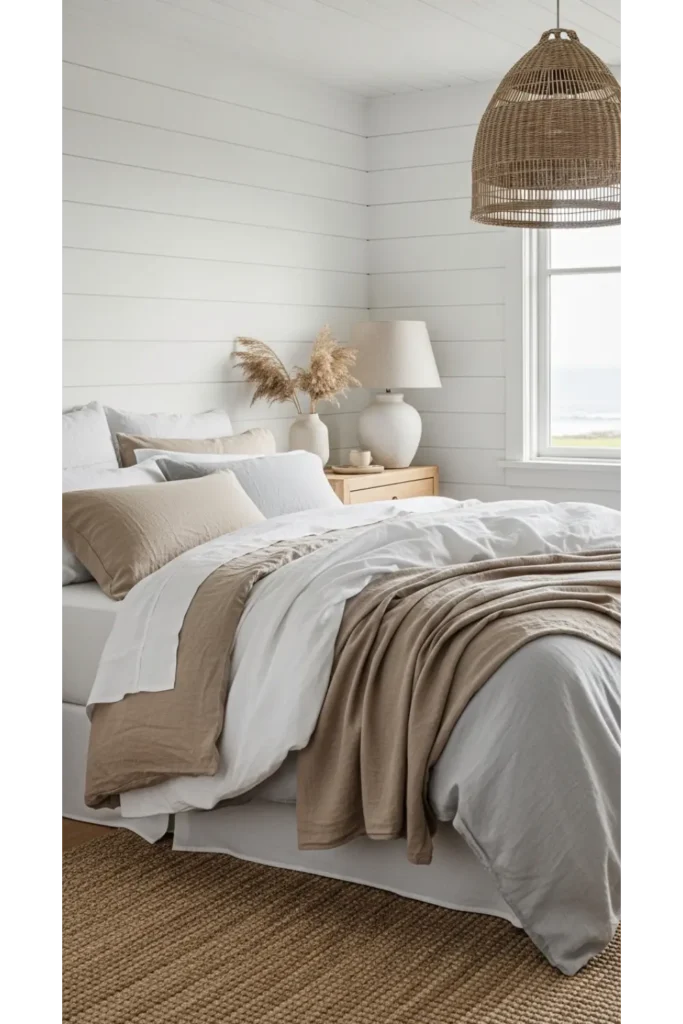 23 Coastal Bedroom Decor Ideas For Relaxing Style 11 Linen Bedding Layers