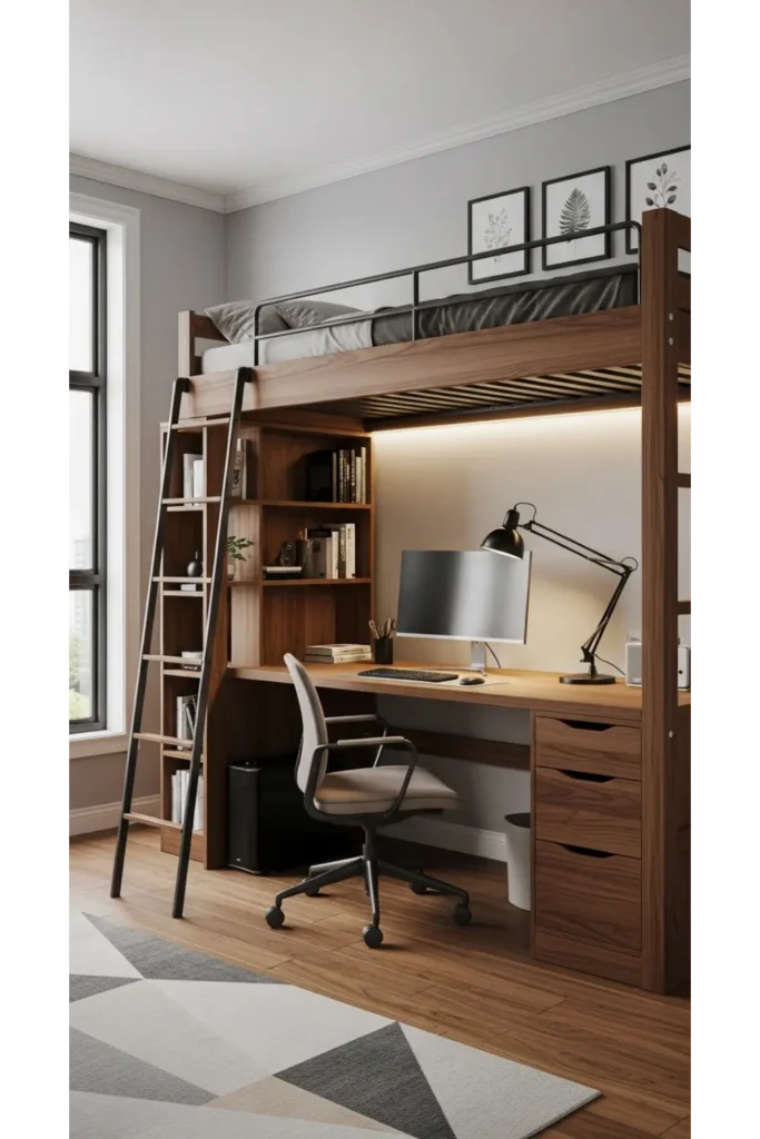 23 male bedroom ideas for a Stylish Upgrade 19 Loft Bed with Workspace