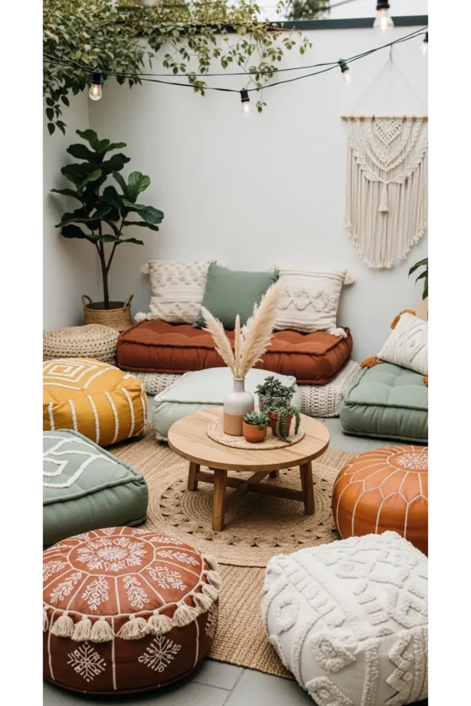 Patio Interior Ideas 20: Cozy, Budget-Friendly Style 18 Low Coffee Lounge Setup