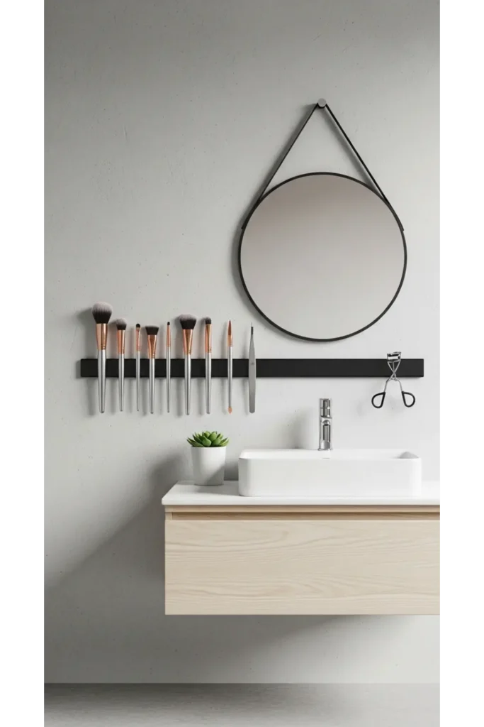 24 Tiny Bathroom Organization Tips For Clutter Free 4 Magnetic Makeup Strip