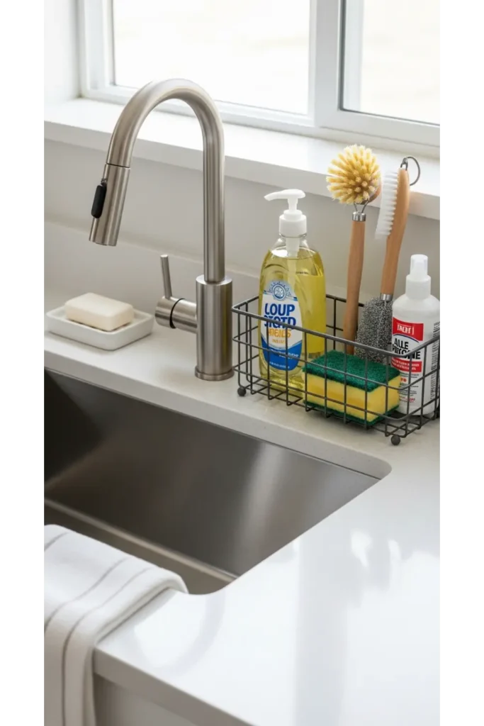 23 Small Kitchen Organization Ideas to Save Space 16 Maximize Sink Area Storage