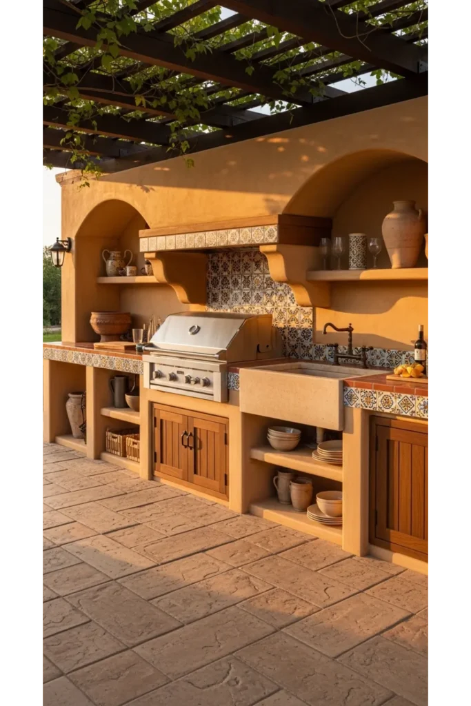  Mediterranean Style Concrete Outdoor Kitchen