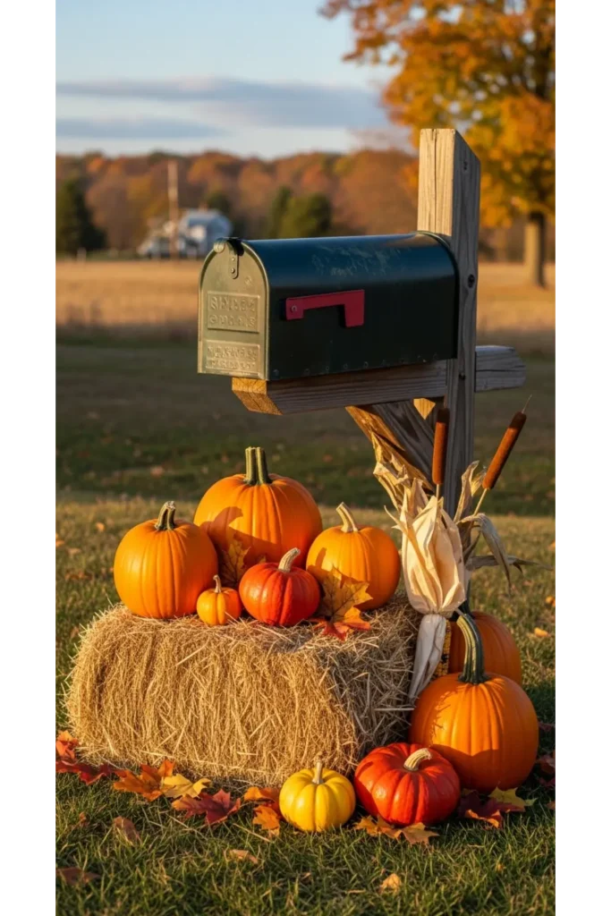 Fall Mailbox Decor Ideas For Cozy Curb Appeal 23 16 Mini Hay Bale Base Setup