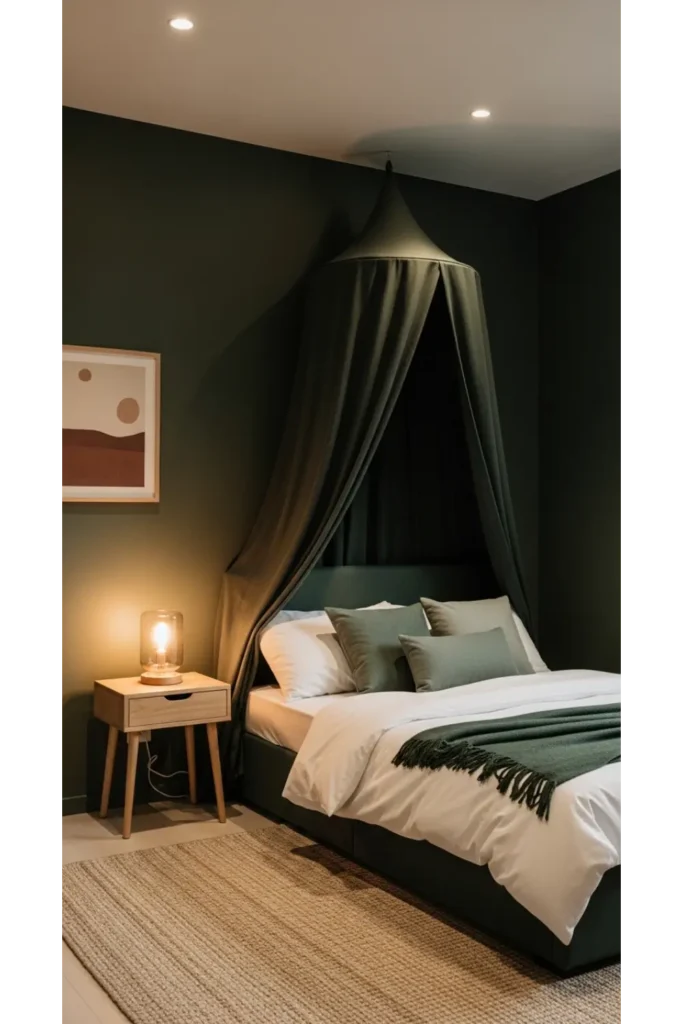 Dark Green Moody Bedroom: 23 Cozy Luxe Ideas 24 Minimal Dark Green Bedroom
