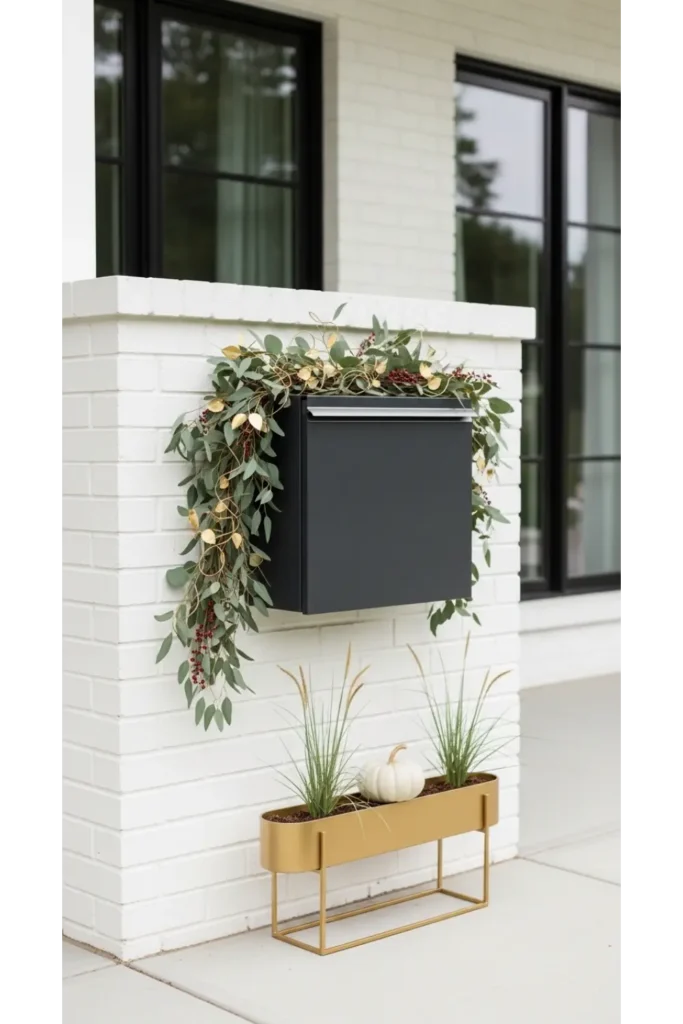 Fall Mailbox Decor Ideas For Cozy Curb Appeal 23 24 Minimal Green and Gold Accent