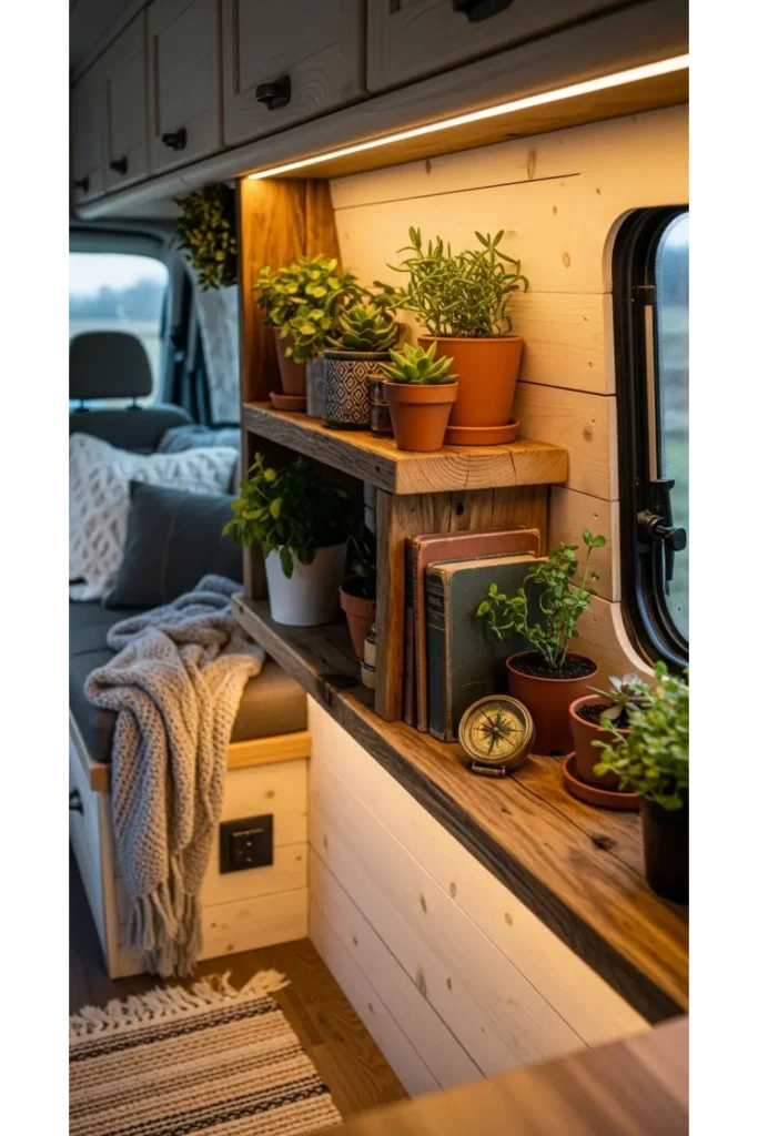 Campervan Interior 23: Max Space & Cozy Travel 7 Nature Inspired Mini Decor Corner
