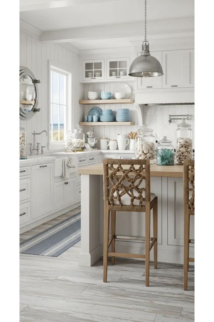 21 Coastal Kitchen Ideas to Make Your Home Feel Beachy 12 Nautical Rope Accents