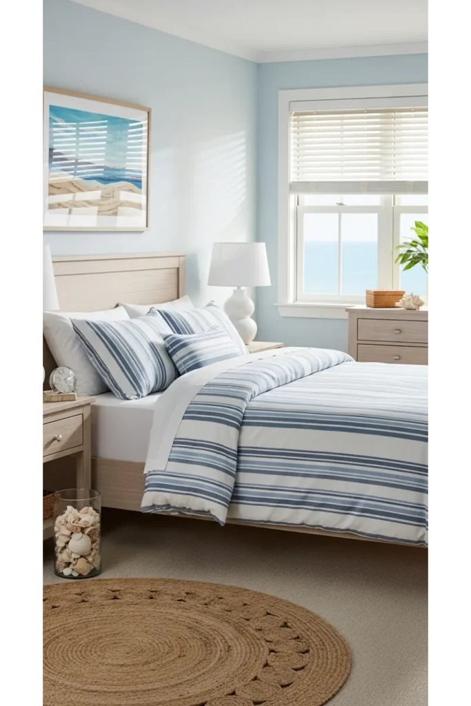 23 Coastal Bedroom Decor Ideas For Relaxing Style 7 Nautical Striped Bedding