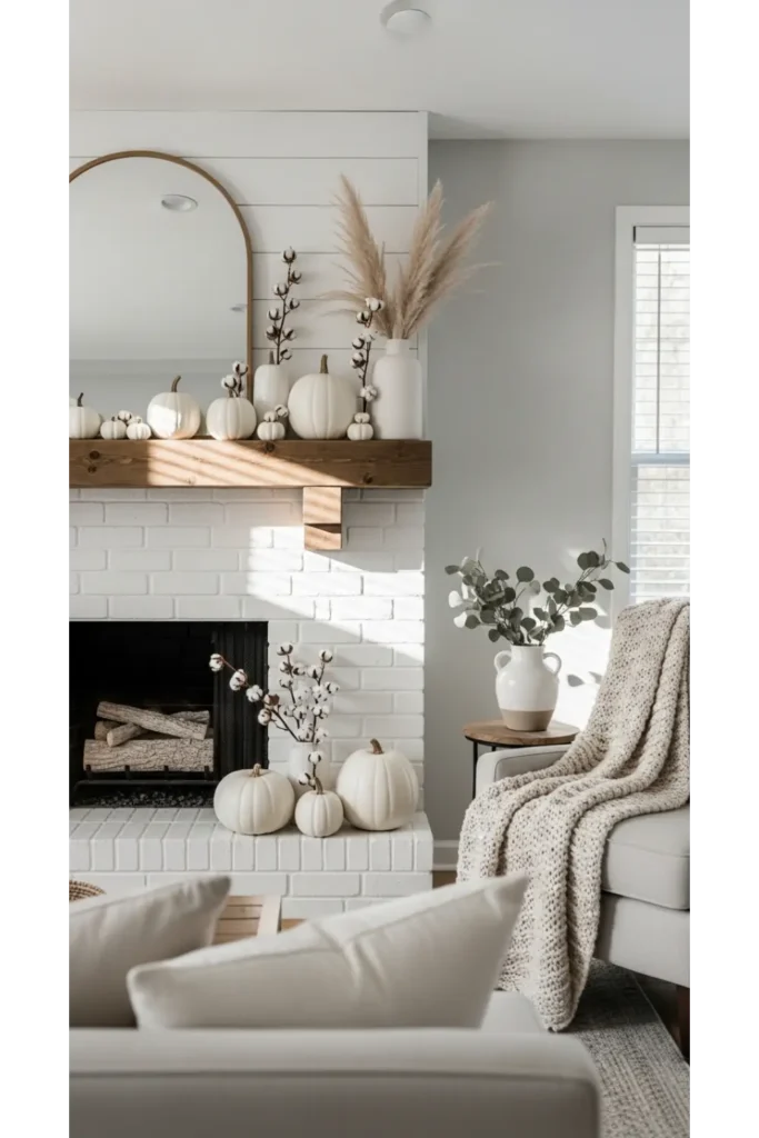  Neutral Farmhouse Autumn Mantel