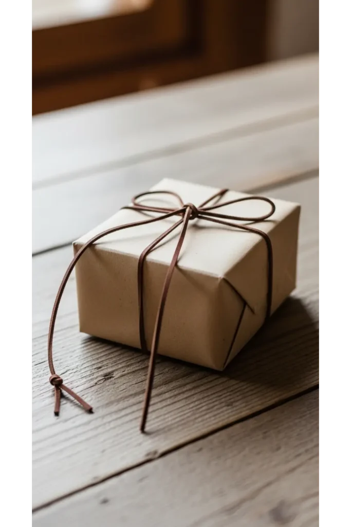 23 Minimalist Gift Wrapping Ideas Chic & Budget 23 Neutral Paper with Thin Leather Cord