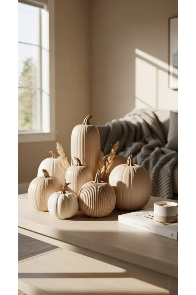 Modern Fall Decor: 23 Easy Ideas for a Cozy Home 2 Neutral Pumpkin Display