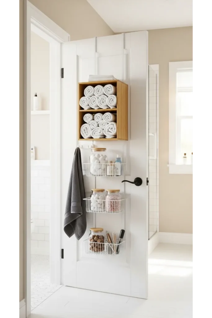 23 Tiny Bathroom Storage Ideas to Maximize Space 3 Over the Door Storage Rack