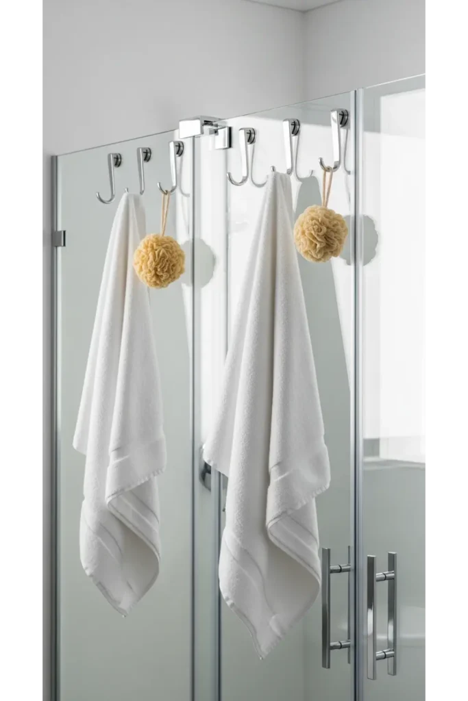 24 Tiny Bathroom Organization Tips For Clutter Free 23 Over the Shower Door Hooks