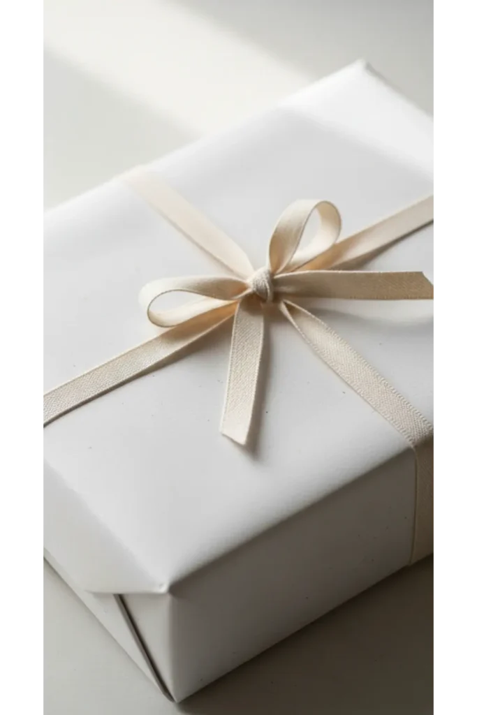 23 Minimalist Gift Wrapping Ideas Chic & Budget 16 Plain White Wrap with Cotton Ribbon