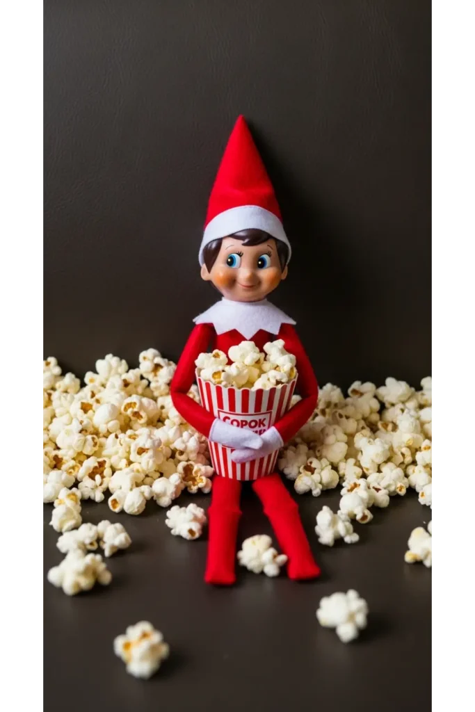 25 Funny Elf on the Shelf Ideas for Busy Parents 14 Popcorn Spill Movie