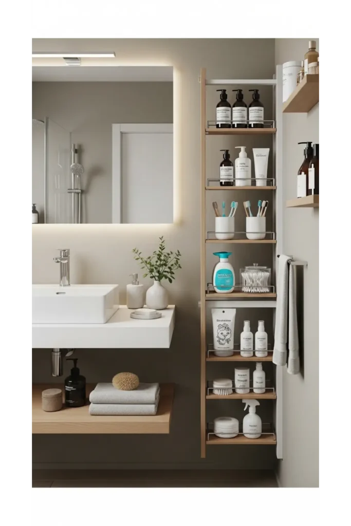 23 Tiny Bathroom Storage Ideas to Maximize Space 5 Pull Out Vertical Gap Organizer