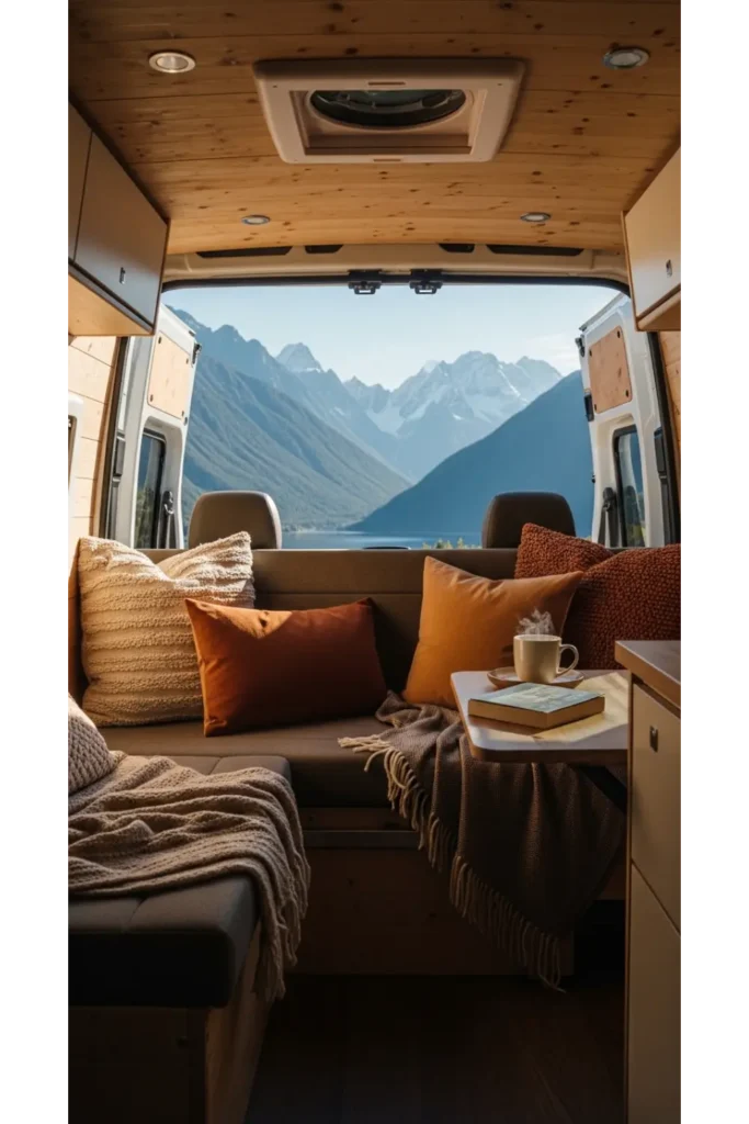 Campervan Interior 23: Max Space & Cozy Travel 10 Rear Door Relaxation Lounge