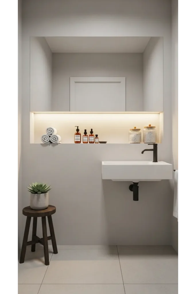 24 Tiny Bathroom Organization Tips For Clutter Free 12 Recessed Wall Niche Storage