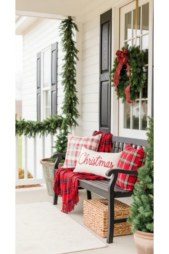 Red and Plaid Cozy Porch