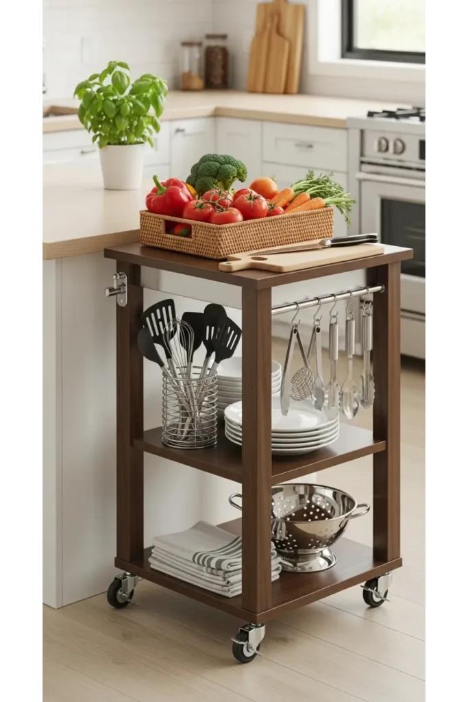 23 Small Kitchen Organization Ideas to Save Space 11 Rolling Cart for Extra Storage