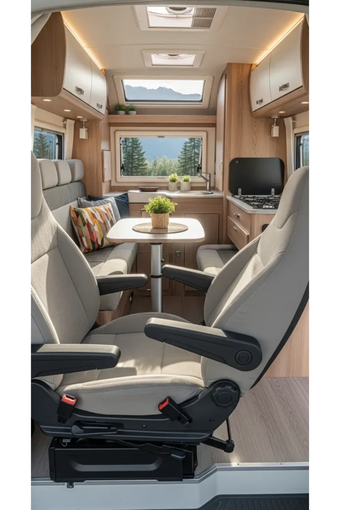 Campervan Interior 23: Max Space & Cozy Travel 20 Rotating Passenger Seat