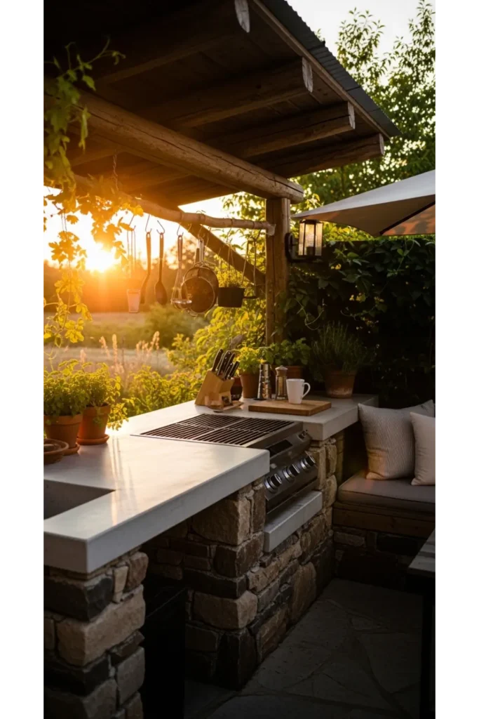  Rustic Concrete and Stone Cooking Station