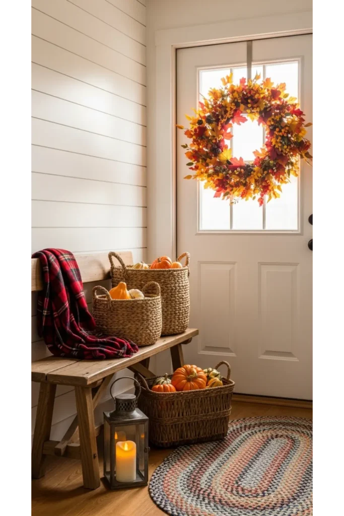 23 farmhouse fall decor ideas for cozy homes 3 Rustic Entryway With Harvest Touches