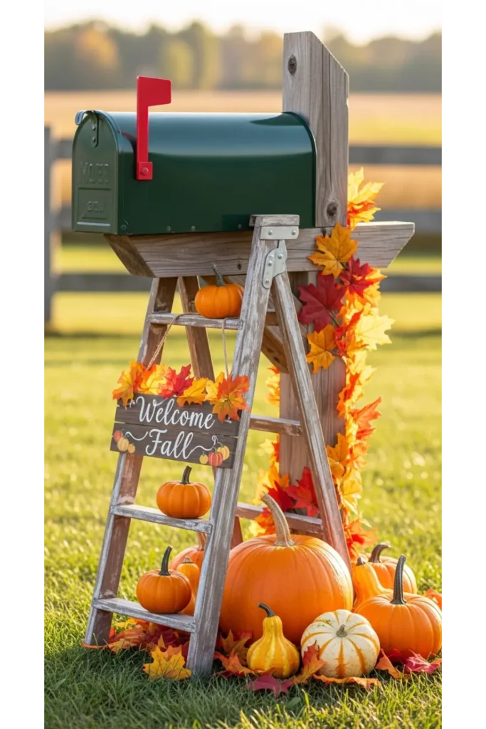 Fall Mailbox Decor Ideas For Cozy Curb Appeal 23 23 Rustic Ladder Lean Display