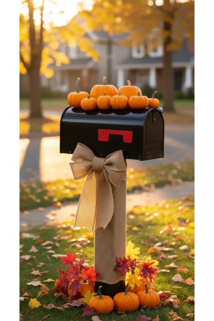 Fall Mailbox Decor Ideas For Cozy Curb Appeal 23 2 Rustic Pumpkin and Burlap Wrap
