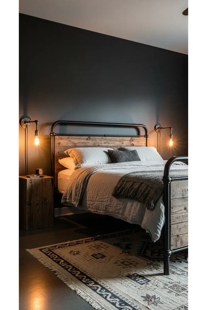 Rustic Wood and Iron Bed Frame