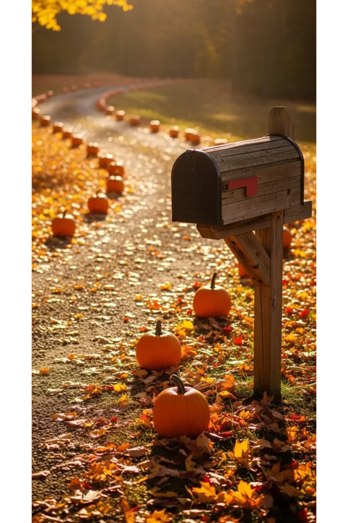 Fall Mailbox Decor Ideas For Cozy Curb Appeal 23 18 Scattered Pumpkin Path Accent