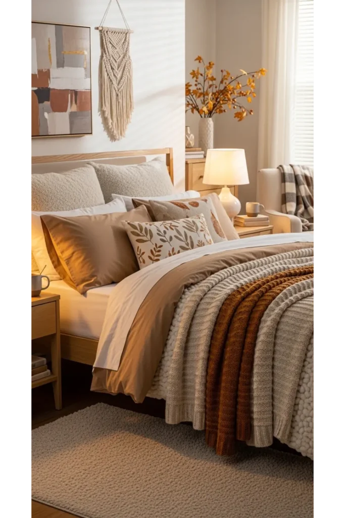 Modern Fall Decor: 23 Easy Ideas for a Cozy Home 18 Seasonal Bed Layering