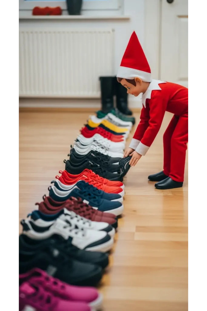 25 Funny Elf on the Shelf Ideas for Busy Parents 12 Shoe Parade
