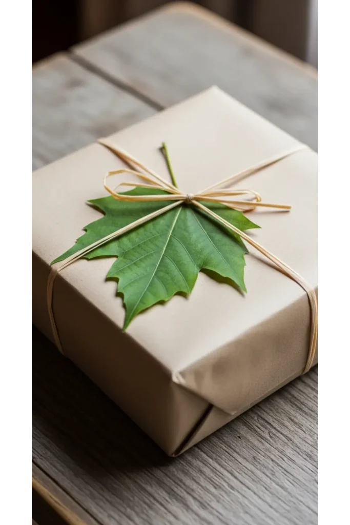 23 Minimalist Gift Wrapping Ideas Chic & Budget 15 Single Leaf Accent Wrap