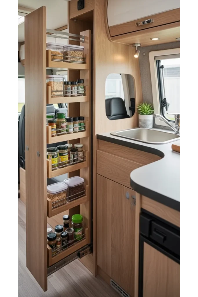 Campervan Interior 23: Max Space & Cozy Travel 16 Sliding Door Pantry