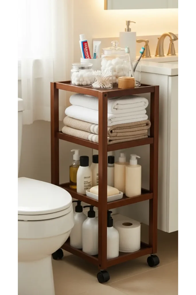 24 Tiny Bathroom Organization Tips For Clutter Free 9 Slim Rolling Storage Cart