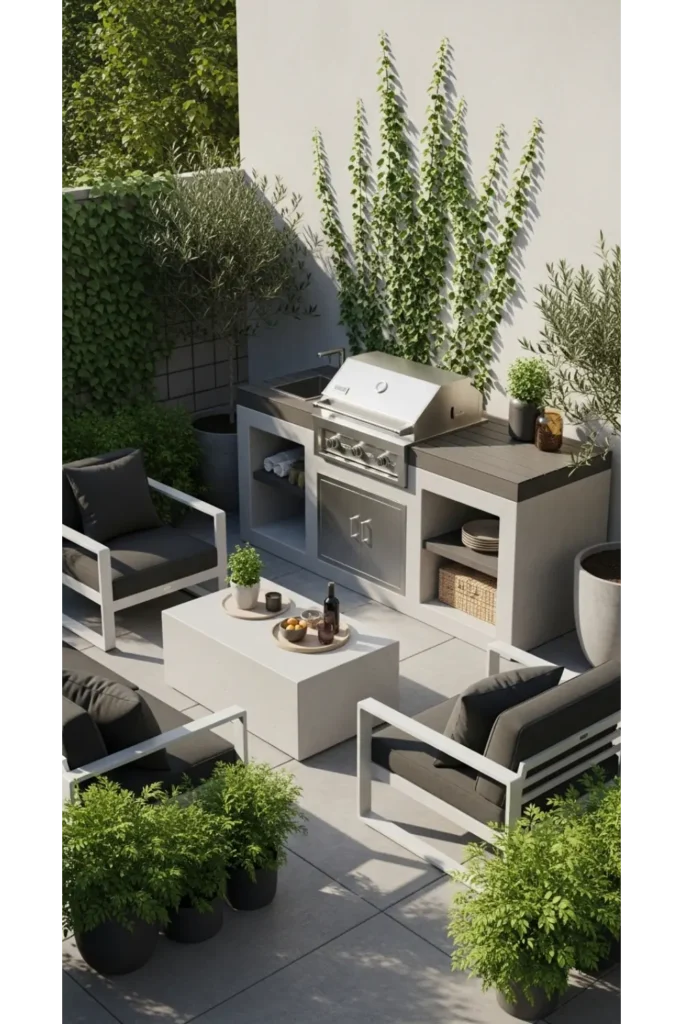 Small Patio Concrete Outdoor Kitchen
