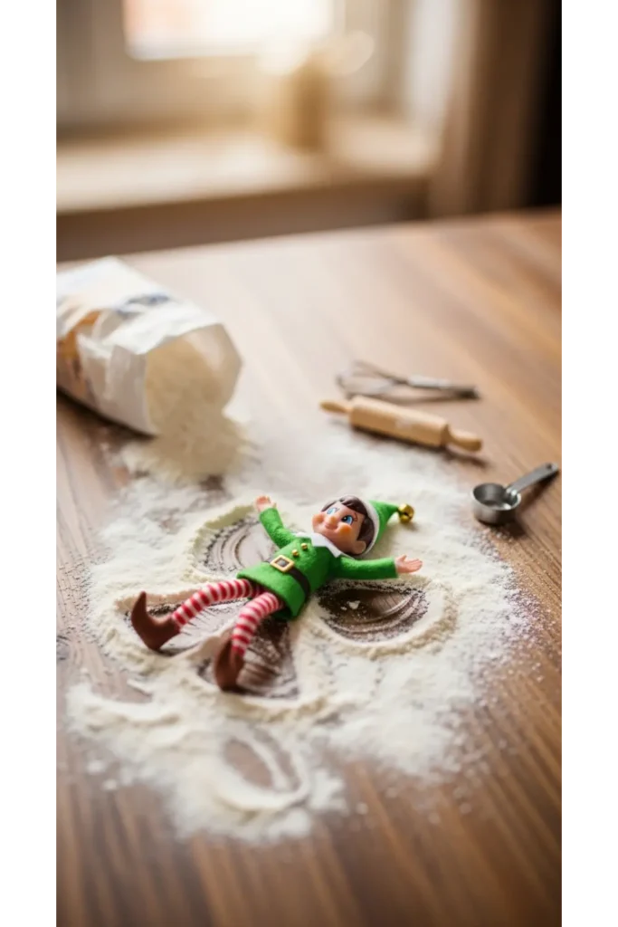 25 Funny Elf on the Shelf Ideas for Busy Parents 23 Snow Angel Flour
