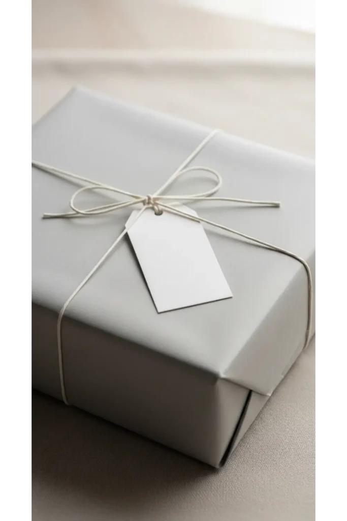 23 Minimalist Gift Wrapping Ideas Chic & Budget 12 Soft Grey Paper with White Tag
