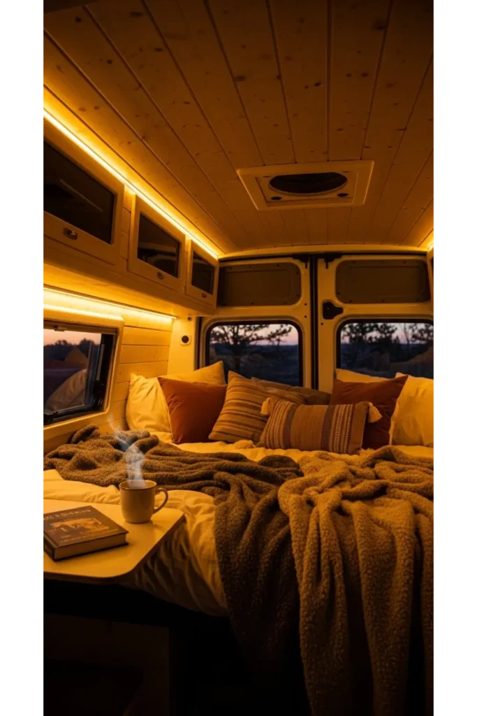 Campervan Interior 23: Max Space & Cozy Travel 5 Soft Lighting and Warm Textures