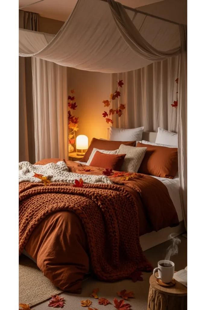 21+ Fall Bedroom Decor Ideas for Instant Warmth 21 Soft Neutral Canopy Fabric