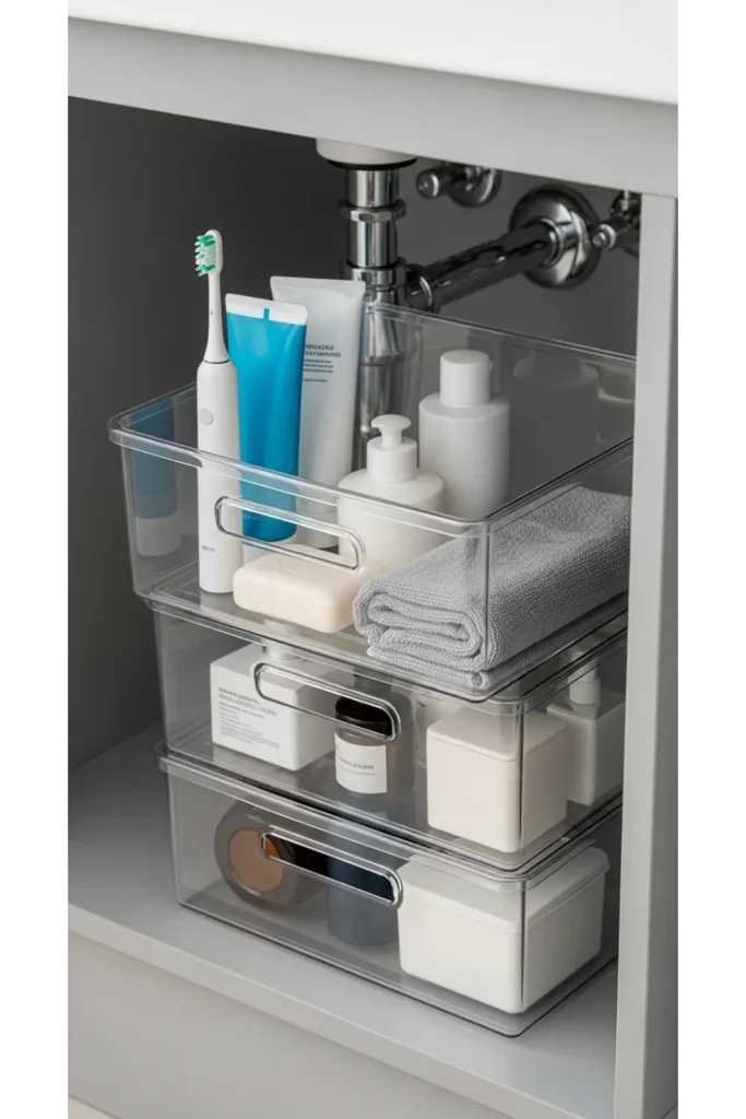 23 Tiny Bathroom Storage Ideas to Maximize Space 18 Stackable Storage Bins