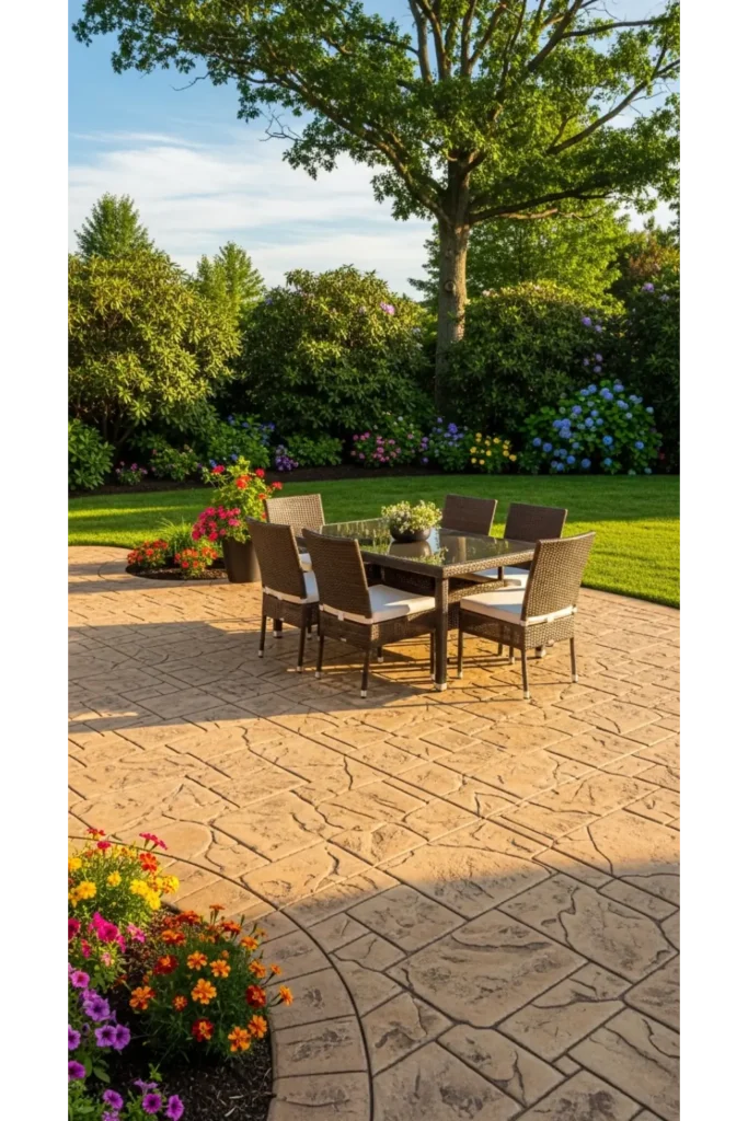23 Concrete Backyard Patio Designs To Copy 3 Stamped Stone Texture Patio