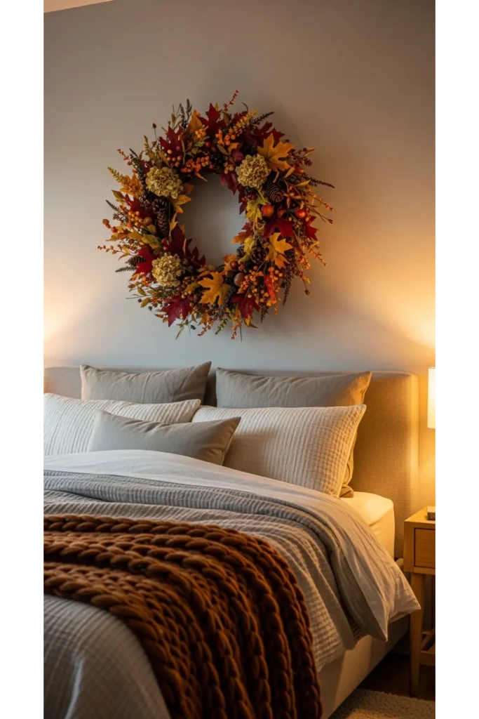 21+ Fall Bedroom Decor Ideas for Instant Warmth 13 Statement Fall Wreath Indoors