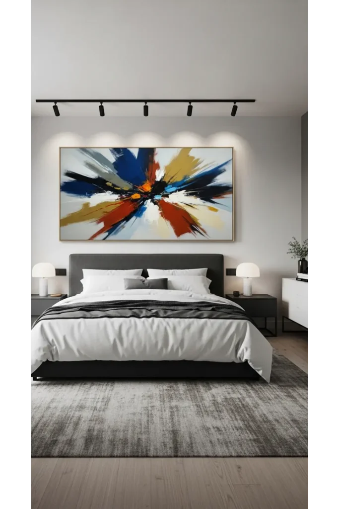 23 male bedroom ideas for a Stylish Upgrade 11 Statement Wall Art Focus