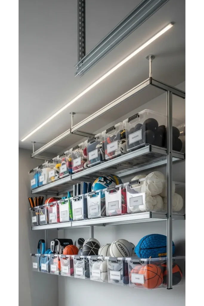 Garage Organization Ideas On A Budget 23 Space Saver 3 Suspended Bin Rail Storage System