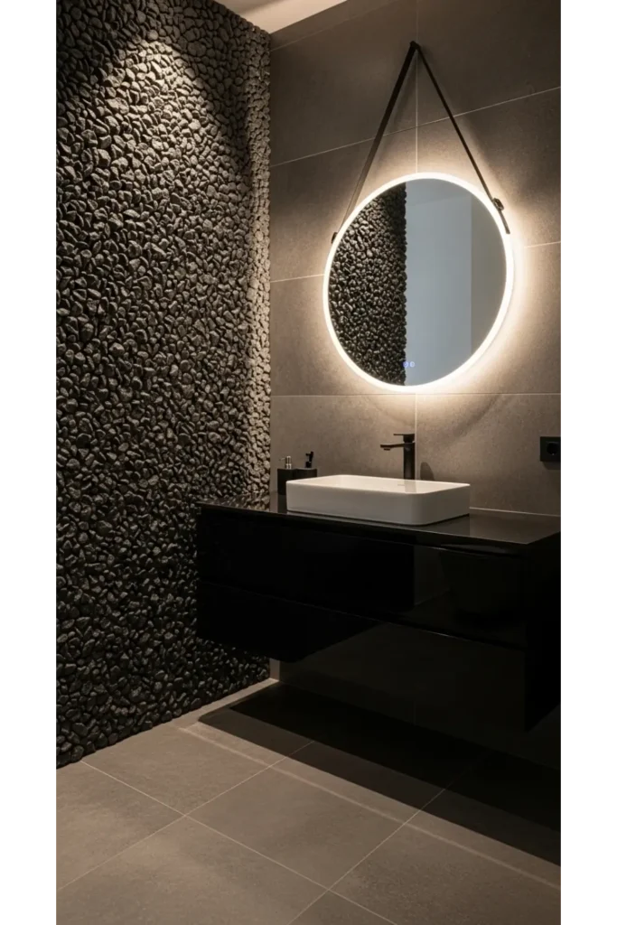 21+ Small All Black Bathroom Ideas That Look Luxurious 8 Textured Black Stone Walls