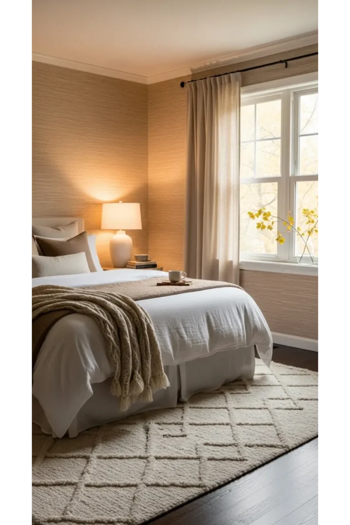 21+ Fall Bedroom Decor Ideas for Instant Warmth 22 Textured Wallpaper Feature